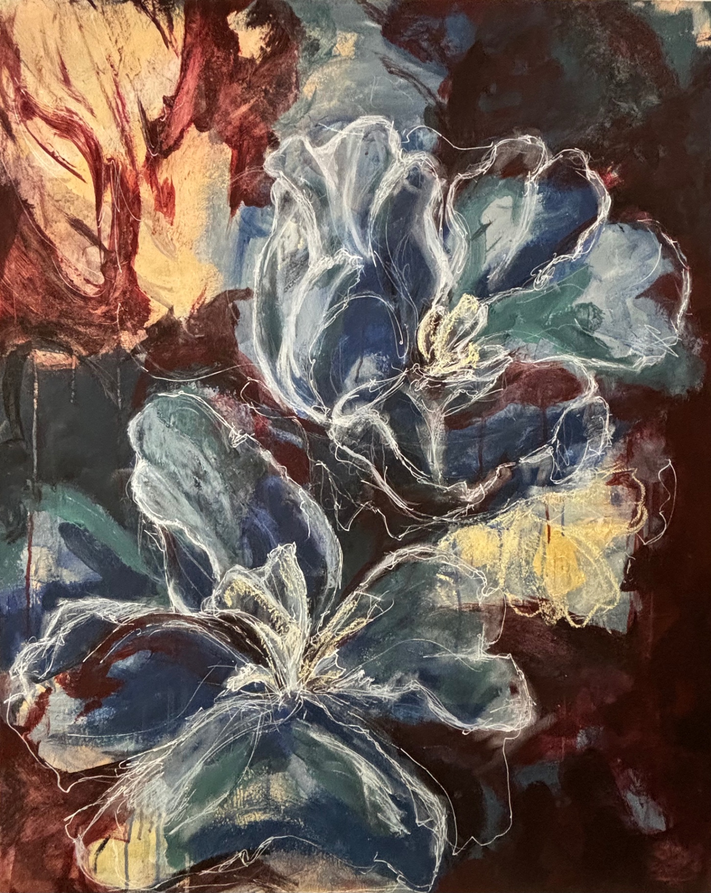 Inneres Blumenpflücken — Farbflächen und florale Linien